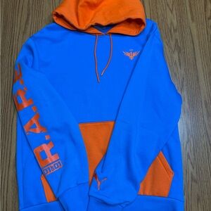 PUMA Men's Bright Blue and Orange Hoodie